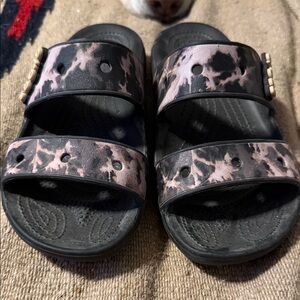 CROCS Black and Pink Patterned Sandals